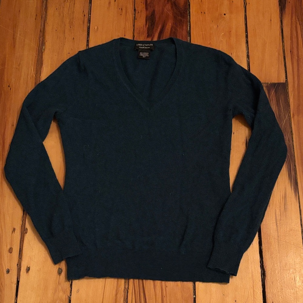 Lord & Taylor Cashmere V-Neck Sweater - Teal